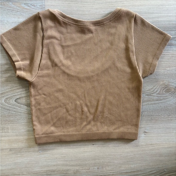 Aerie OFFLINE Seamless Ribbed Cropped Tee Brown M - Picture 7 of 8